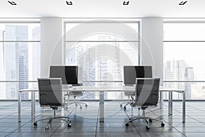 White loft office interior, computer screens