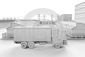 White logistic trailer truck or lorry model in industrial estate for smart logistic or white industrial