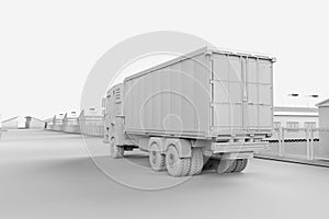 White logistic trailer truck or lorry model in industrial estate for smart logistic or white industrial
