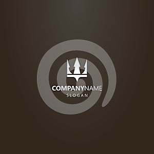 Simple flat art vector logo of crown or trident Poseidon