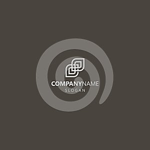 Vector line art outline iconic logo of two leaf-shaped figures intertwined