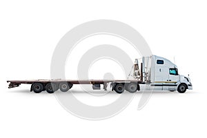 White long-distance truck with a semitrailer isolated