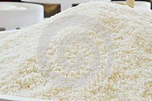 White long rice background, uncooked