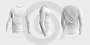 White longsleeve mockup 3D rendering, sweatshirt isolated on background, front, back, side. Set