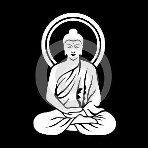 White The Lord Buddha sitting meditated on black background clip art illustration vector design