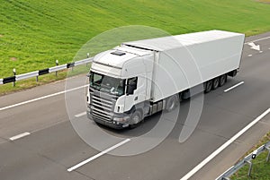White lorry with trailer (upper view)