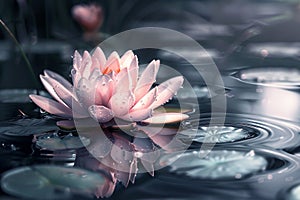 white lotos flower in pond, symbol of wesak day. 3d illustration