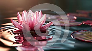 white lotos flower in pond, symbol of wesak day. 3d illustration