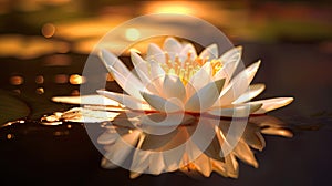 A white lotus in a golden magic pond. Generative Ai