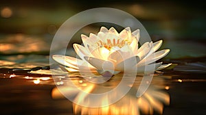 A white lotus in a golden magic pond. Generative Ai
