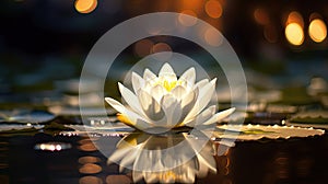 A white lotus in a golden magic pond. Generative Ai