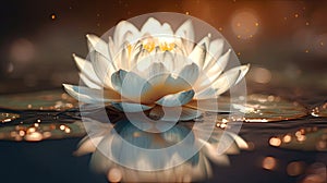 A white lotus in a golden magic pond. Generative Ai