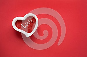 White Love Heart on Red Background