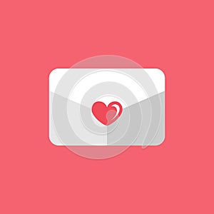 White love letter envelope with red heart in the middle logo icon design