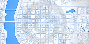 White low poly modern downtown with river top view