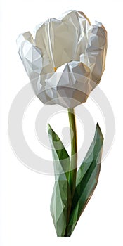 White Low Poly Tulip on White Background