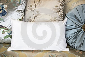 White lumbar pillow case Mockup. Interior photo