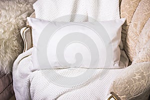 White lumbar pillow case Mockup. Interior photo photo