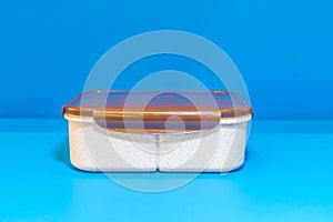 White Lunch Box with Brown Lid and Three Compartments