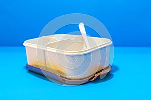 White Lunch Box with Brown Lid and Three Compartments