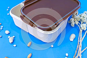 White Lunch Box with Brown Lid and Three Compartments