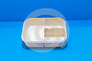 White Lunch Box with Brown Lid and Three Compartments