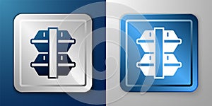 White Lunch box icon isolated on blue and grey background. Silver and blue square button. Vector