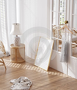 White luxury bedroom interior, wall mockup