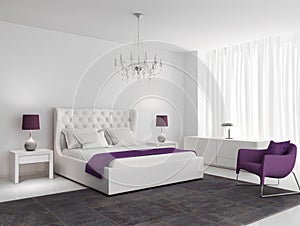 Bianco lusso camera da letto viola poltrona 