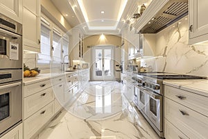 White luxury design of kitchen with marmores floor AI Generated