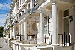 White luxury houses facades in London