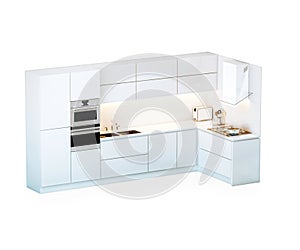 White Luxury Kitchen In Hi-Tech Style (Isolated On White)