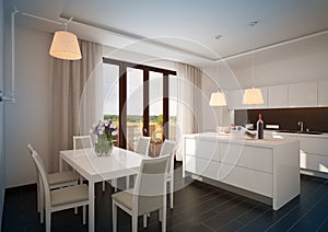 White luxury kitchen in a new modern home.