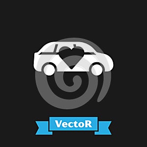 White Luxury limousine car icon isolated on black background. For world premiere celebrities and guests poster. Vector