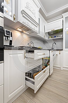 White luxury modern kitchen with island