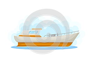 White Luxury Yacht with Cabin as Water Transport Vector Illustration