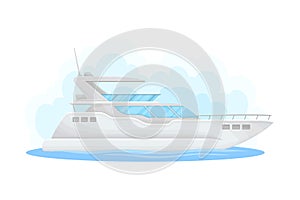 White Luxury Yacht with Cabin as Water Transport Vector Illustration