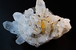 White macro quartz crystal cluster with hematite inclusons