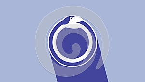 White Magic symbol of Ouroboros icon isolated on purple background. Snake biting its own tail. Animal and infinity