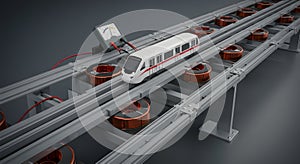Maglev train model on track with electromagnets and meter, ai generated photo