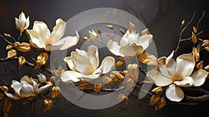 White Magnolia Flowers on a Tree Branch Painting.