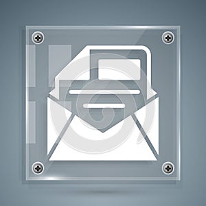 White Mail and e-mail icon isolated on grey background. Envelope symbol e-mail. Email message sign. Square glass panels