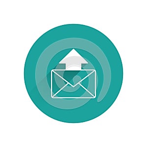 White Mail and e-mail icon isolated with long shadow. Envelope symbol e-mail. Email message sign. Green circle button