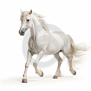 Stunning White Horse Galloping On A White Background