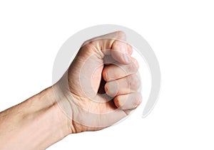 White hand showing a menacing gesture with a clinched fist sign photo
