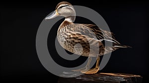 Photographically Detailed Portrait Of A Duck On A Log photo