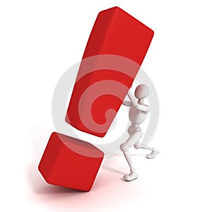 White man establishes an red exclamation mark