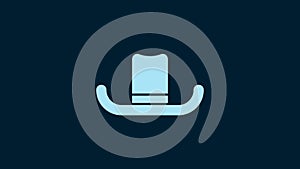 White Man hat with ribbon icon isolated on blue background. 4K Video motion graphic animation