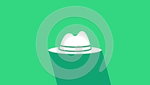 White Man hat with ribbon icon isolated on green background. 4K Video motion graphic animation