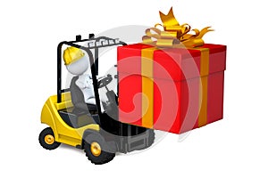 White man on a loader with a gift by a holiday